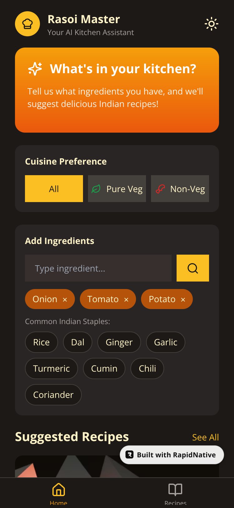 Rasoi Master screen 2