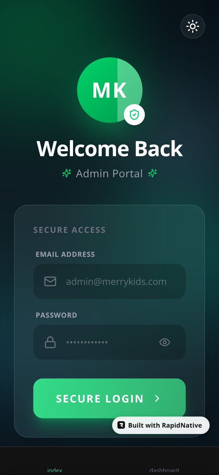 MerryKids Admin screen 1