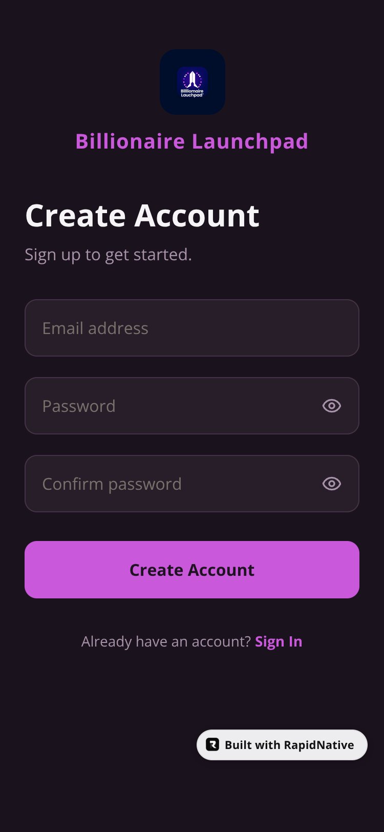 Billionaire Launchpad screen 2