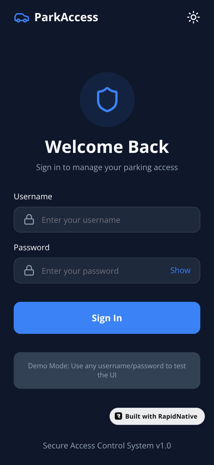 ParkAccess Pro screen 2
