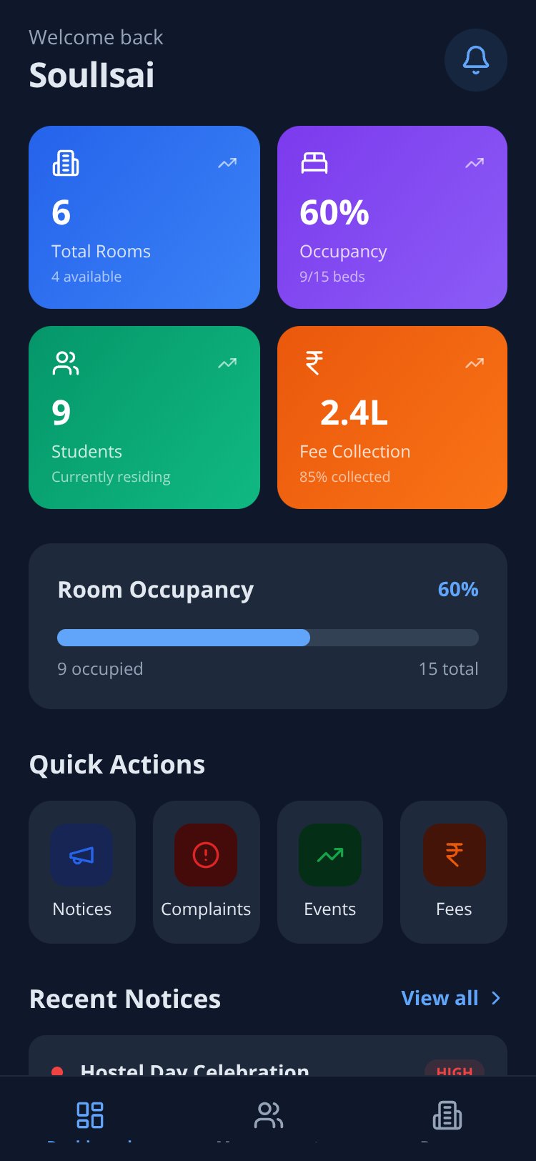 Smart Hostel Management screen 1