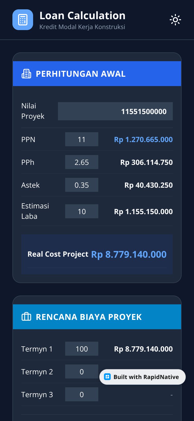 Credit Calculator screen 1