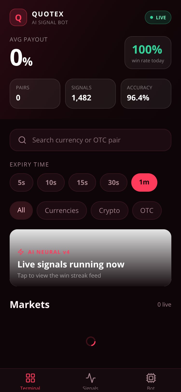 Quotex AI Signal Bot screen 1
