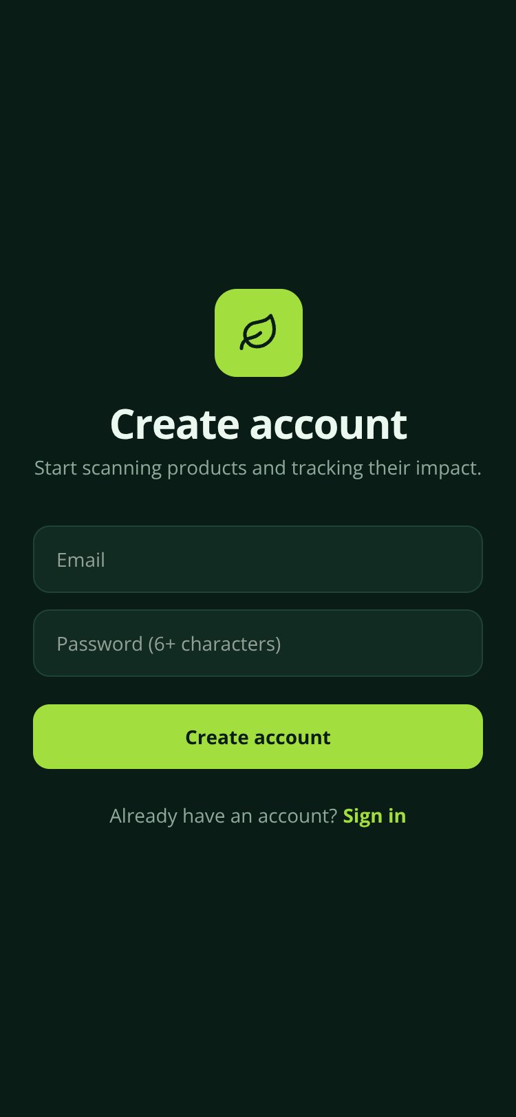 SustainScan screen 1