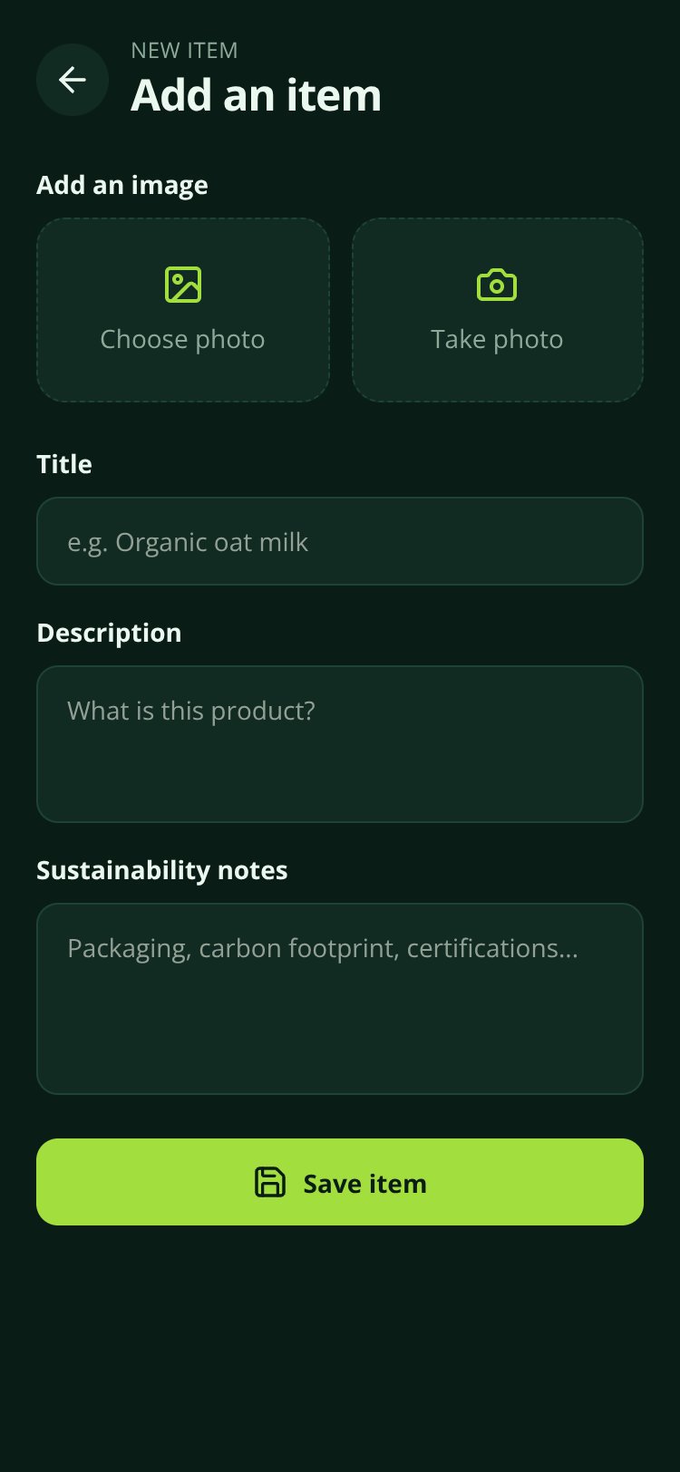 SustainScan screen 2