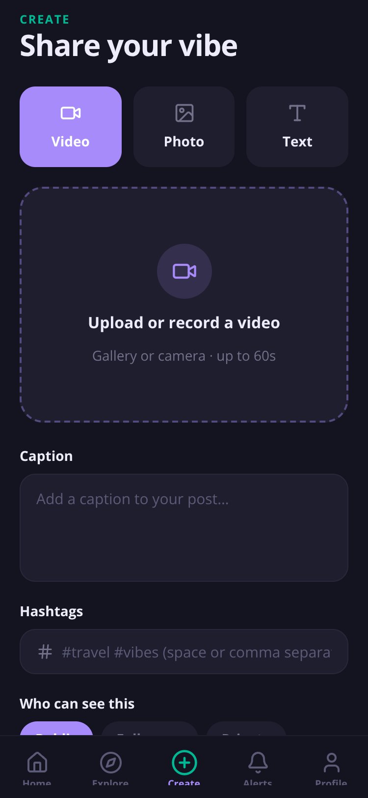 VibeX screen 1