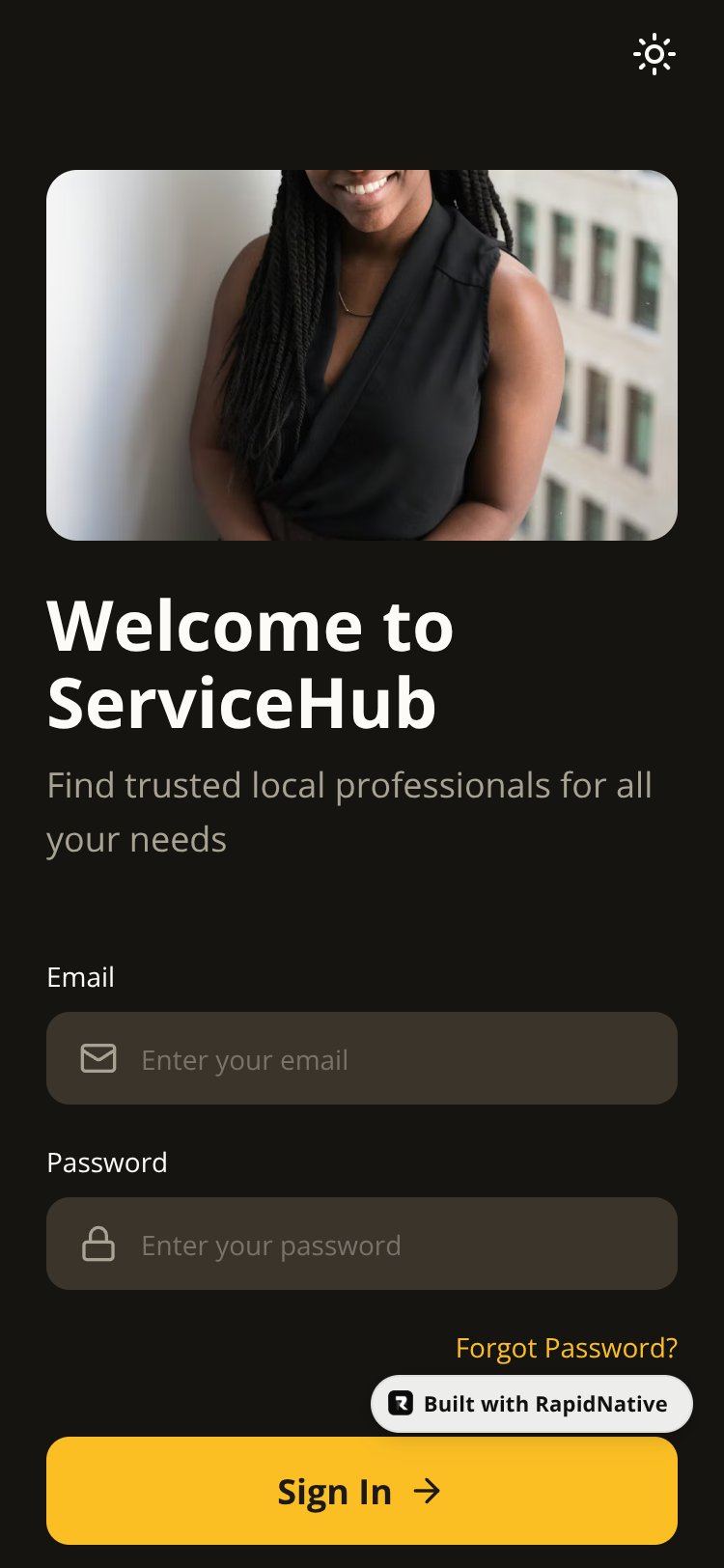 ServiceHub screen 1