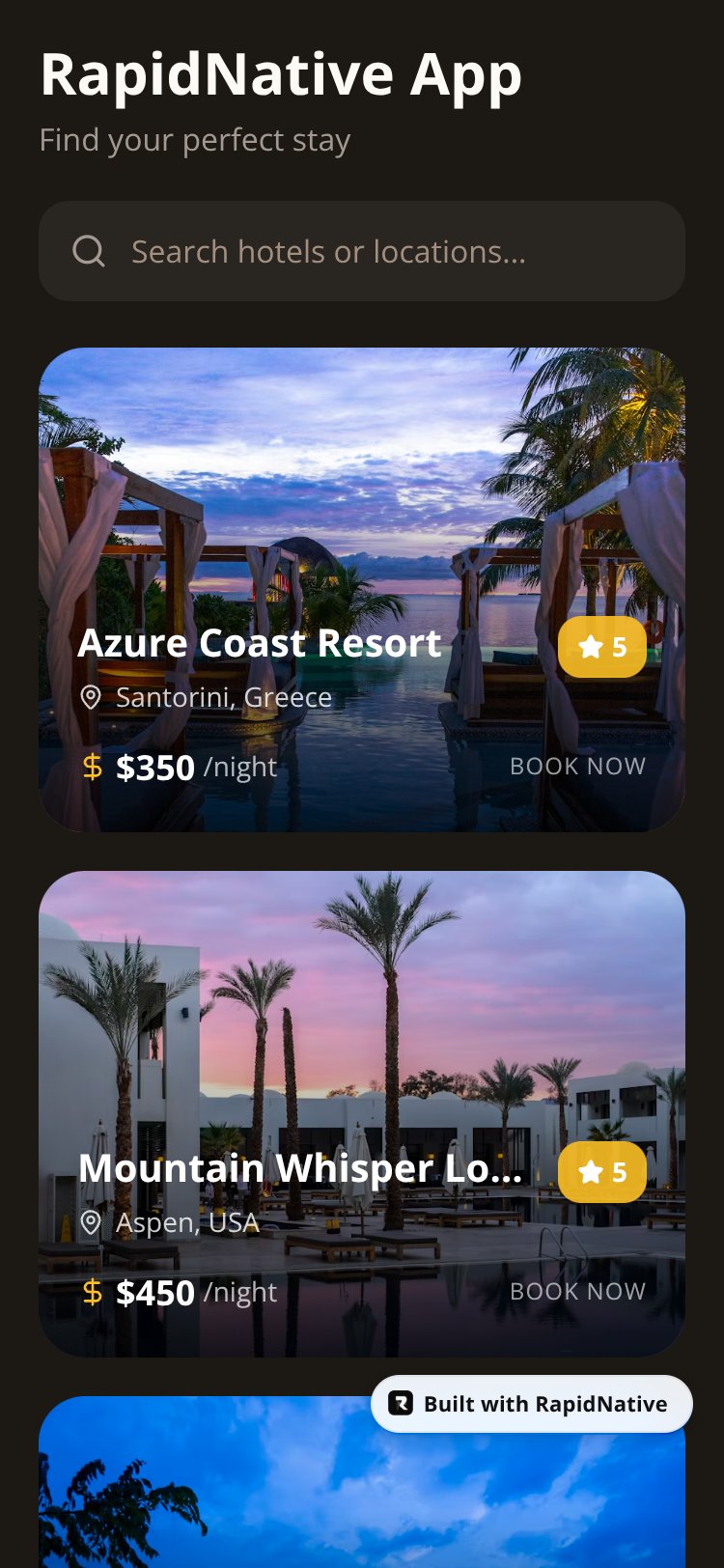 RapidNative App screen 1