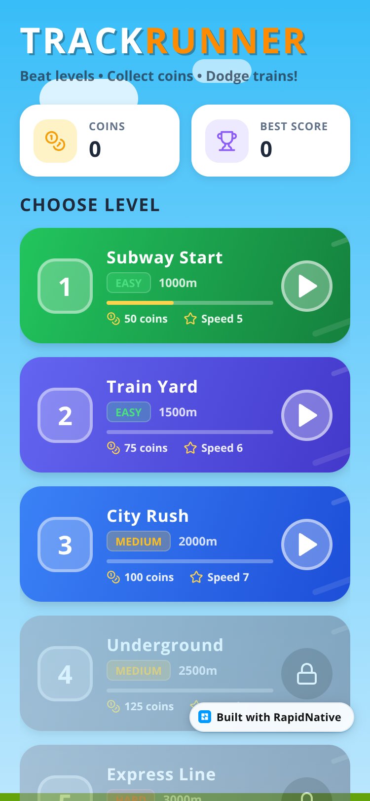 Track Runner screen 1
