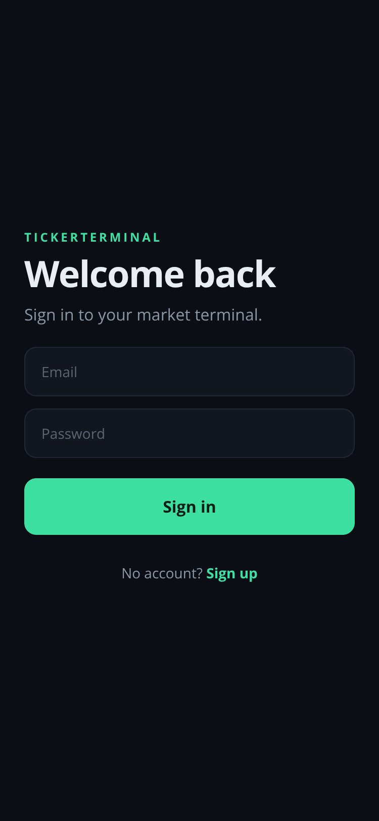 TickerTerminal screen 1