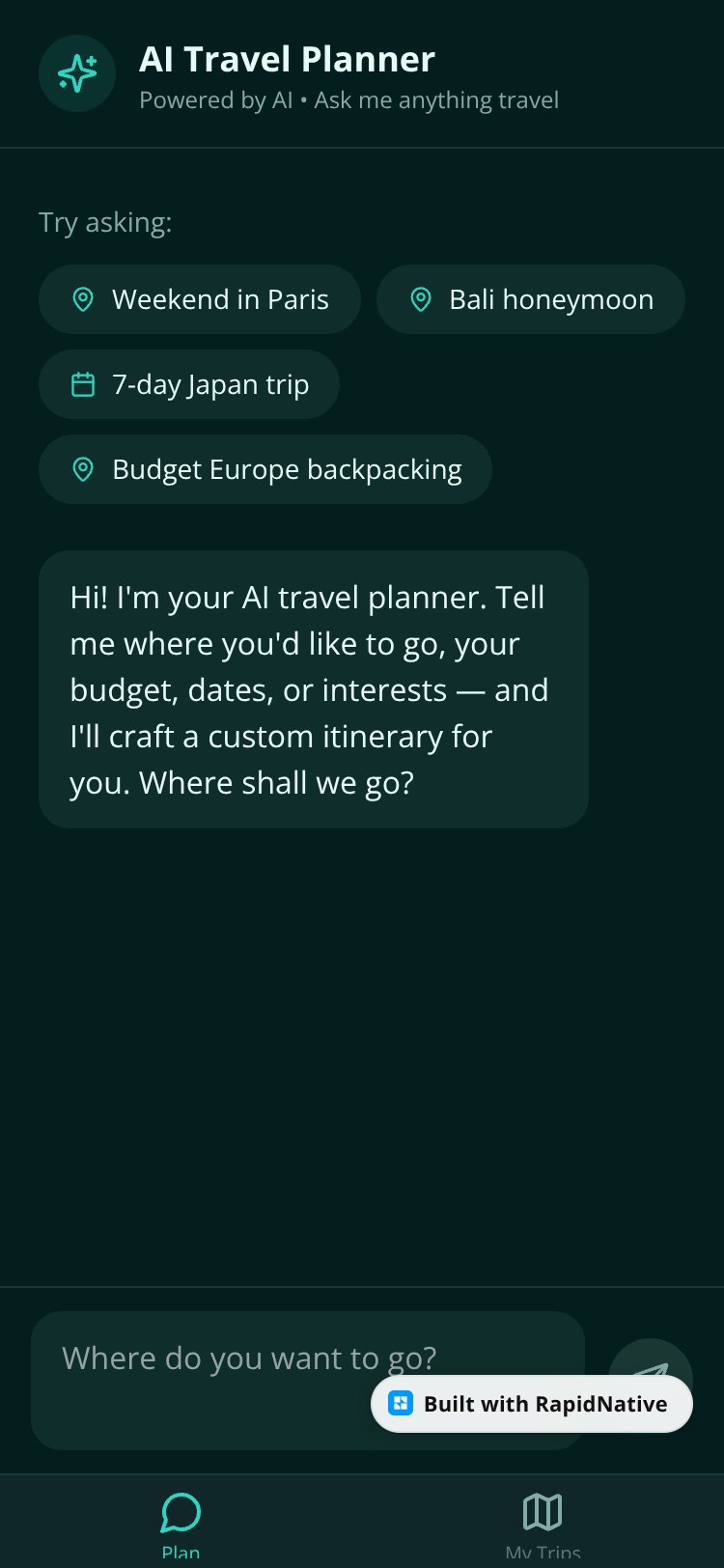 WanderPlan screen 1