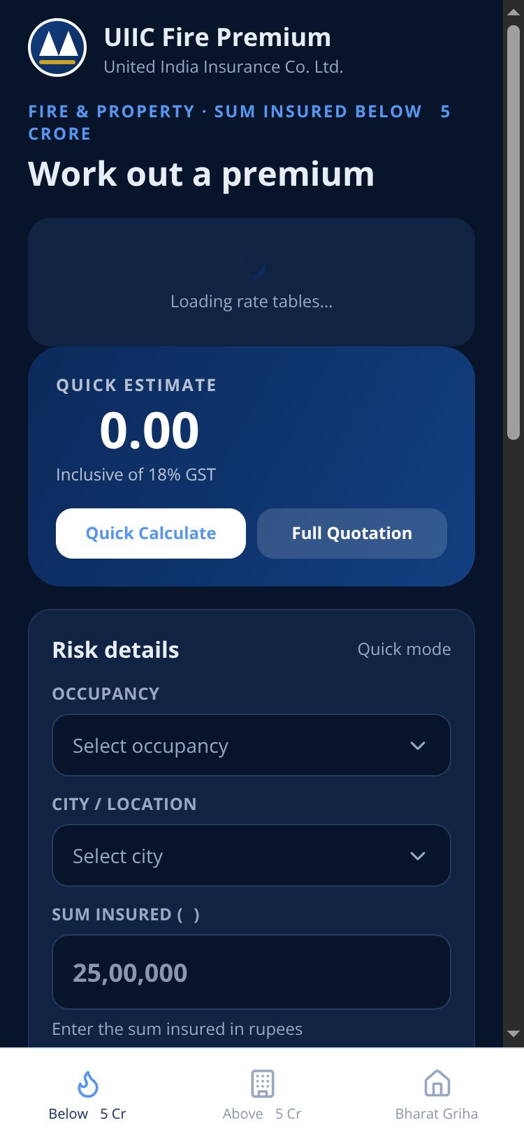 UIIC Fire Premium screen 5