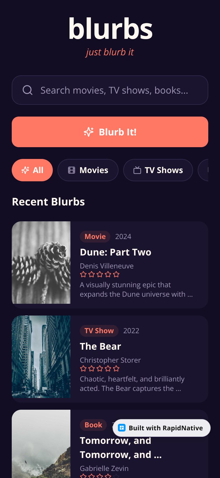 blurbs screen 2
