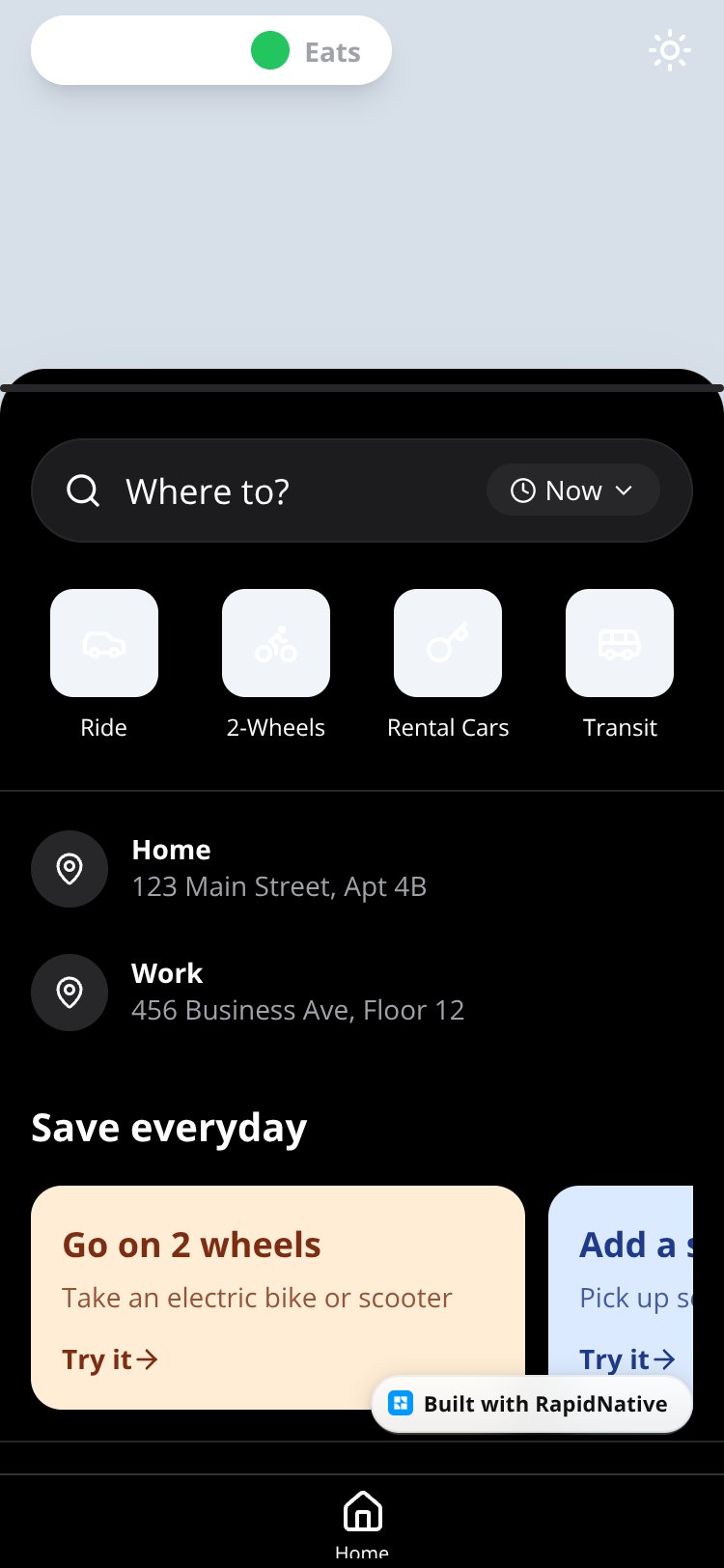 Rider App screen 1