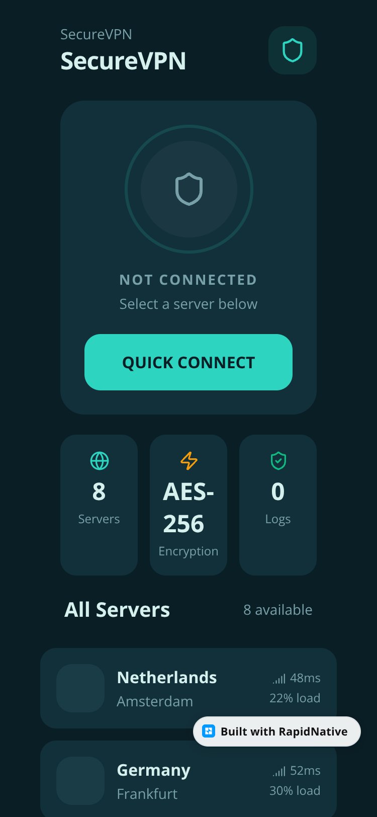 SecureVPN screen 1
