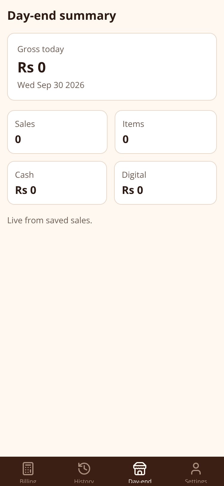 Khyaal POS screen 2