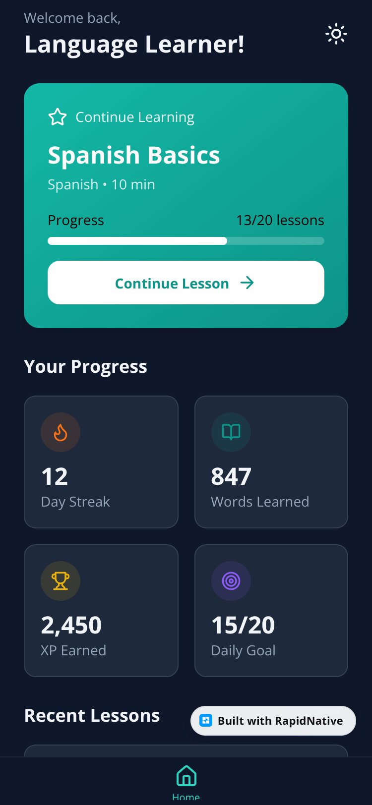 Language Learner screen 1