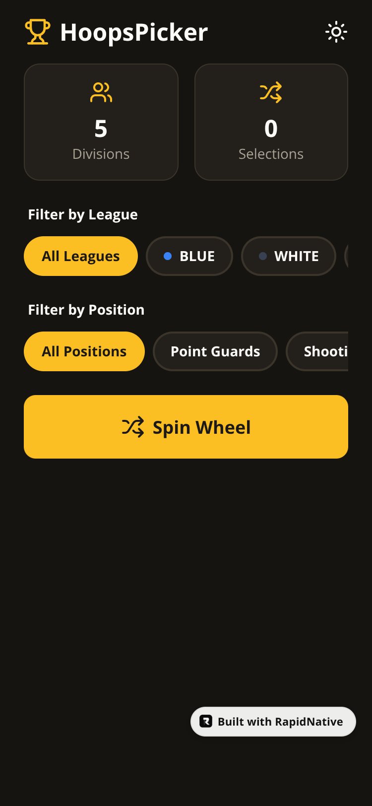 HoopsPicker screen 1