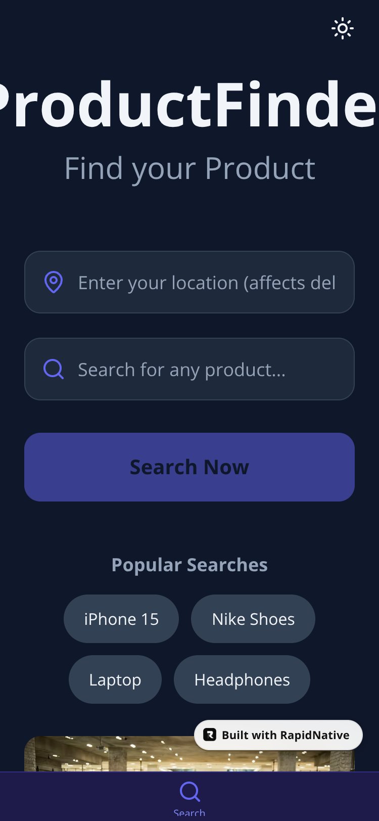 ProductFinder screen 1
