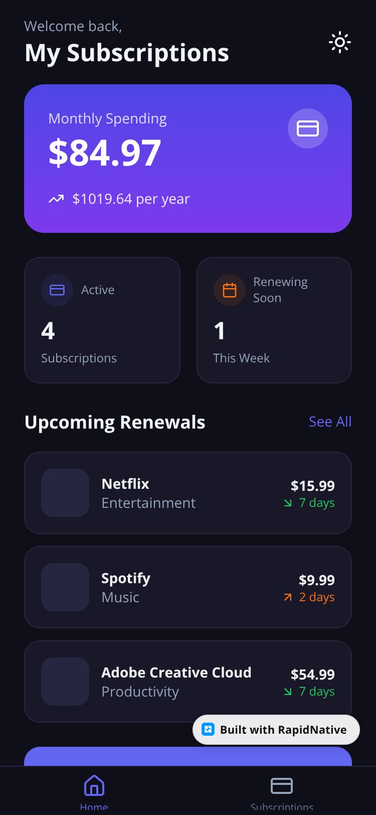 SubscriptionManager screen 3