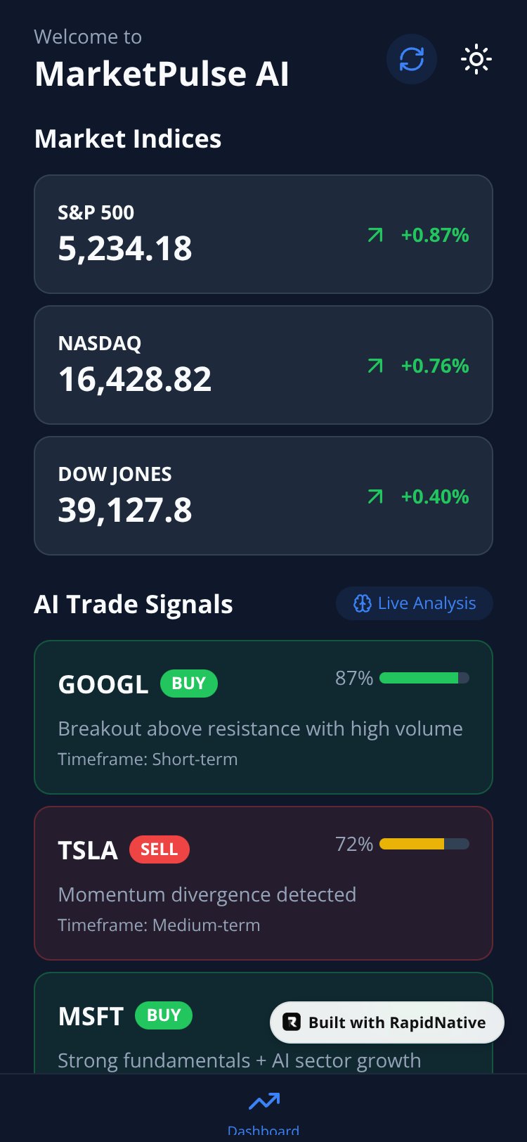 MarketPulse AI screen 1