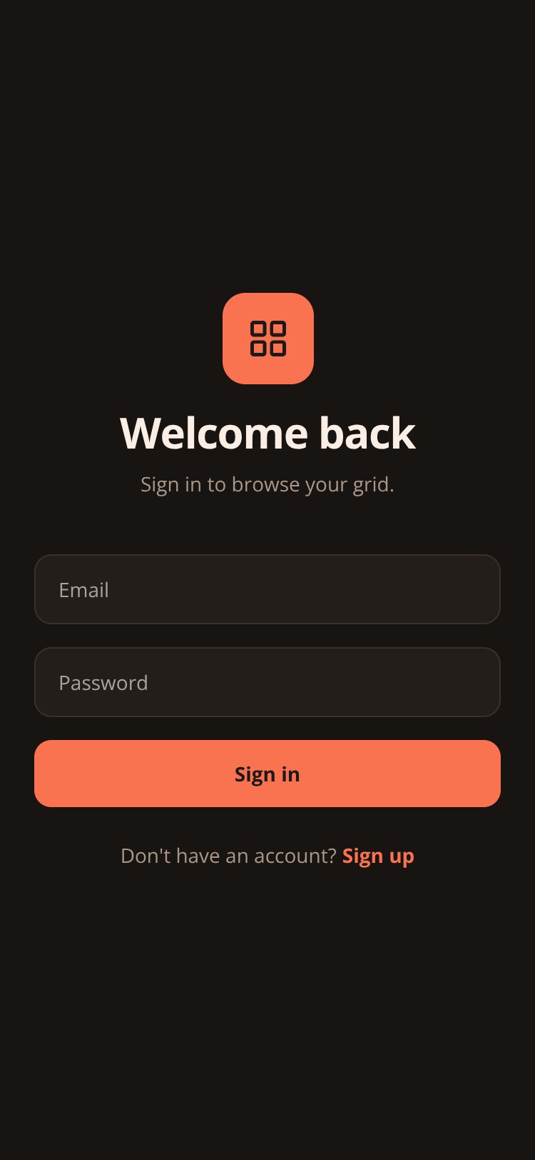 GridShop screen 1