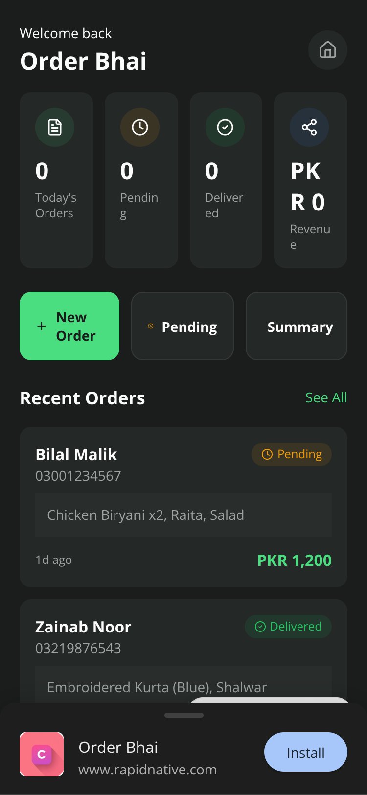 Order Bhai screen 1