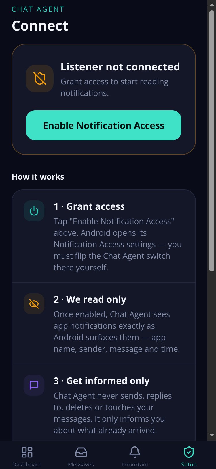 Chat Agent screen 1
