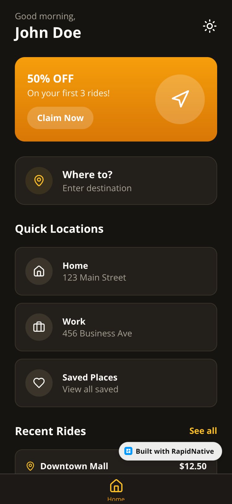 TaxiApp screen 1