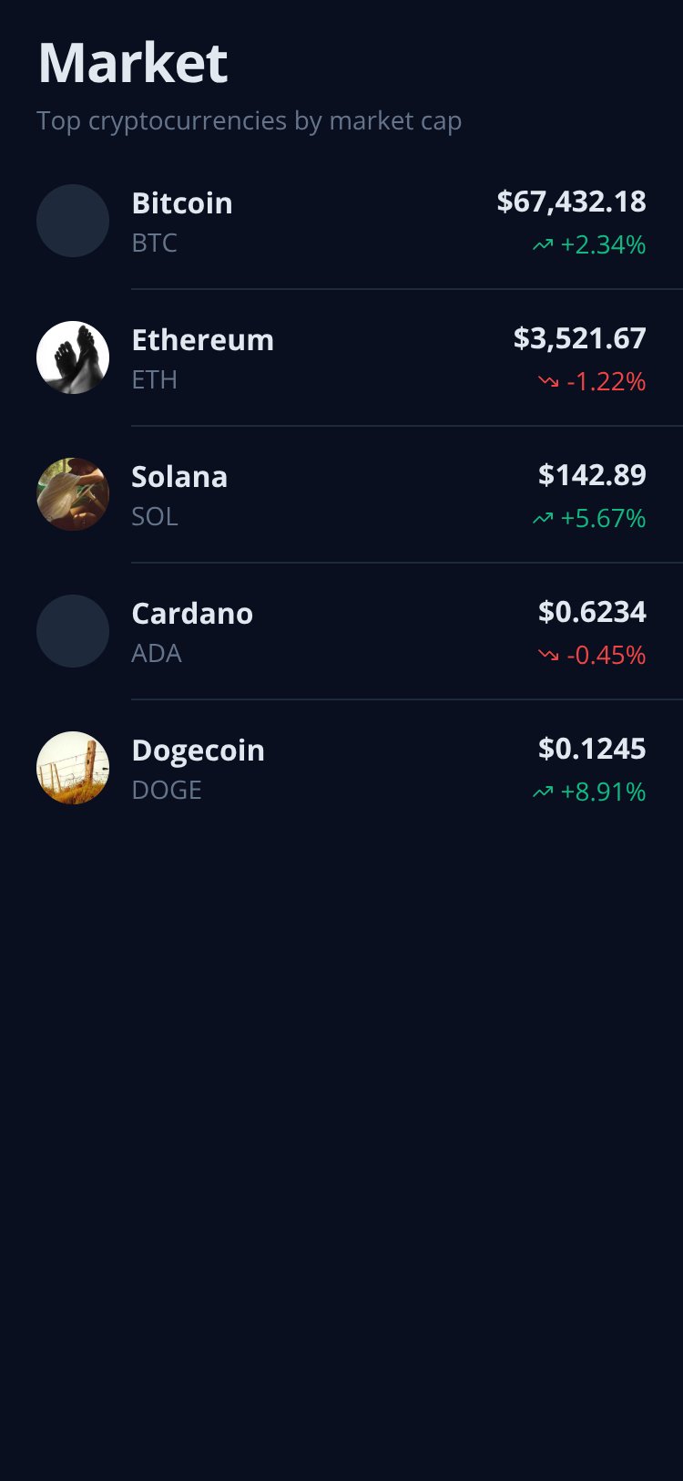 CryptoTracker screen 1