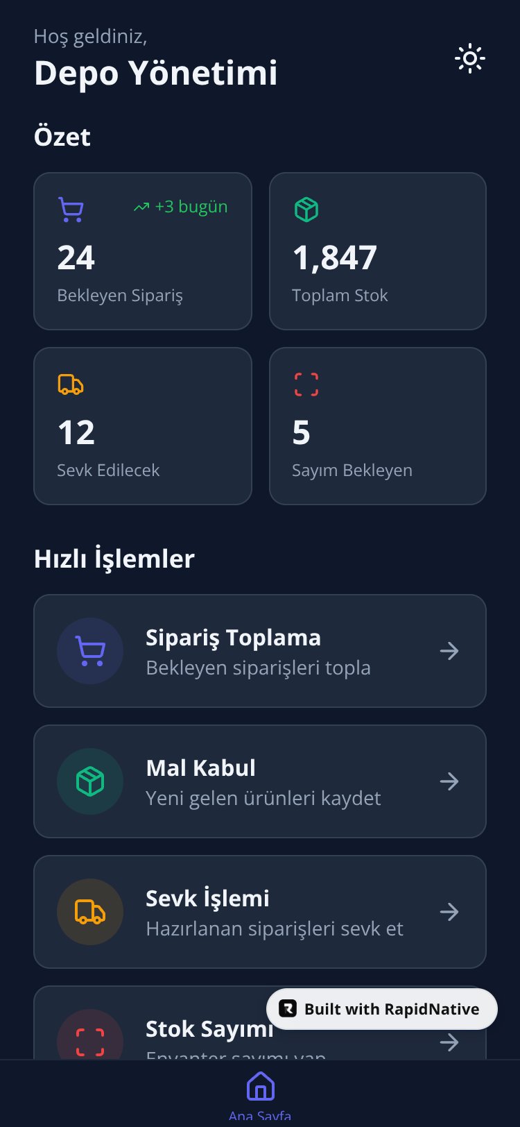 Depo Yönetim screen 1