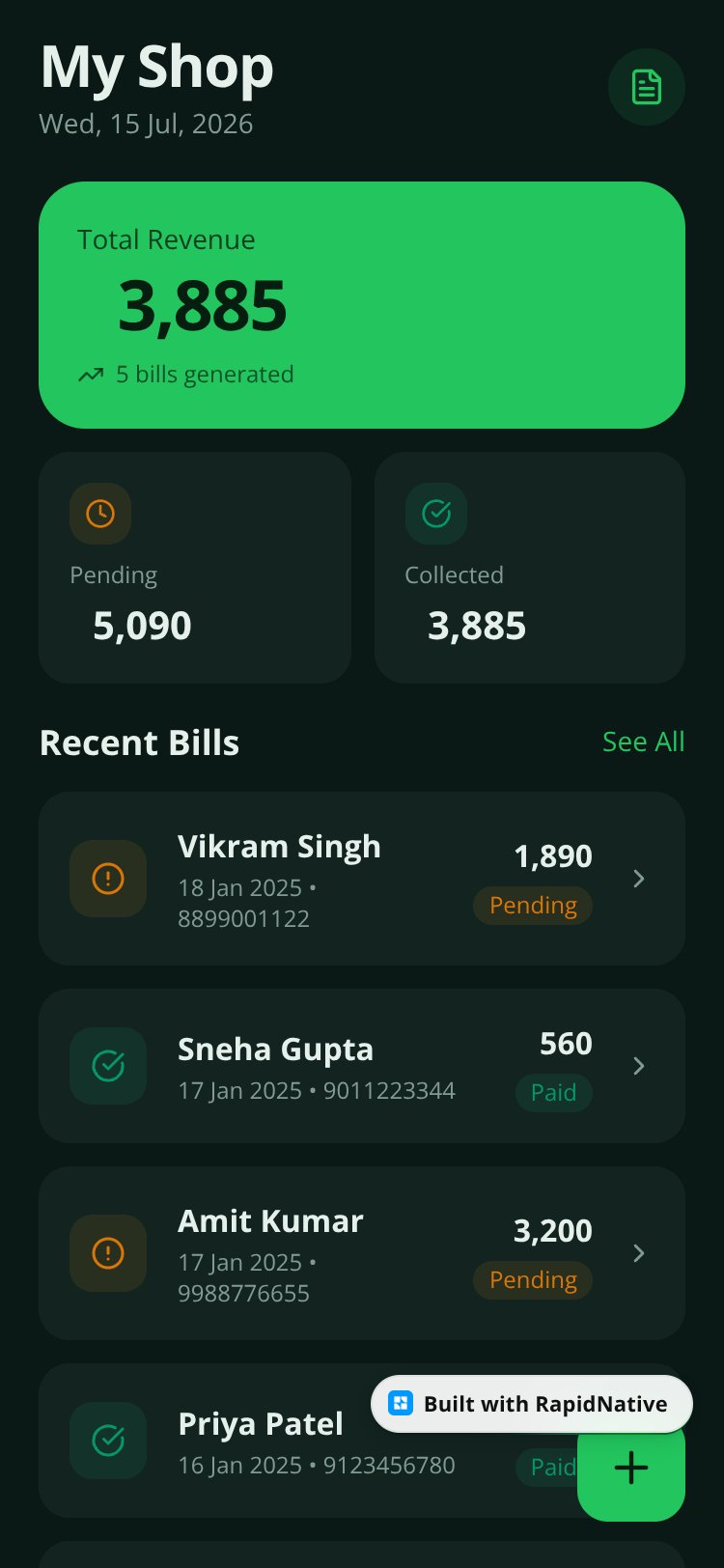 My Shop Bill screen 1