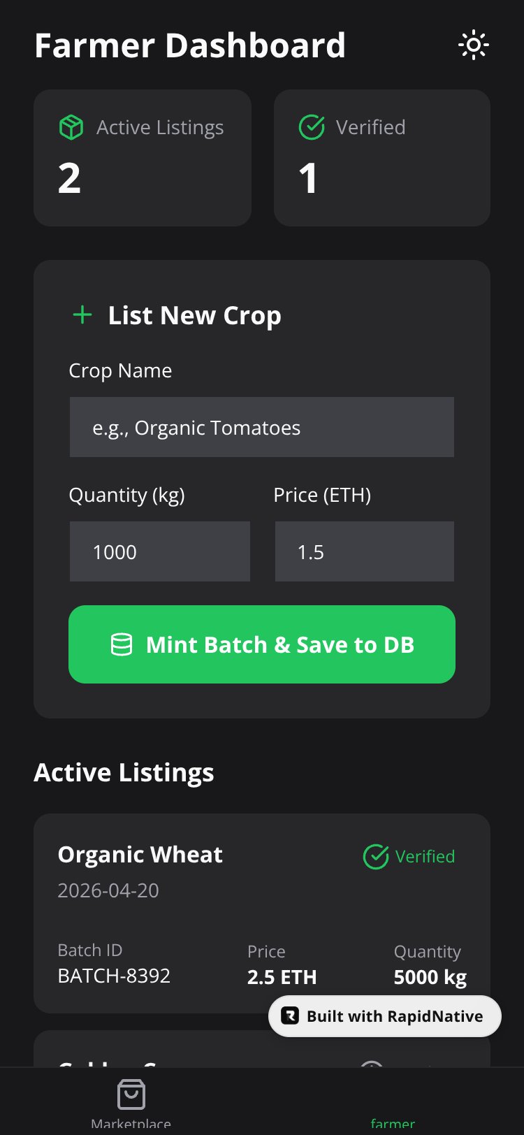 AgriChain Marketplace screen 1