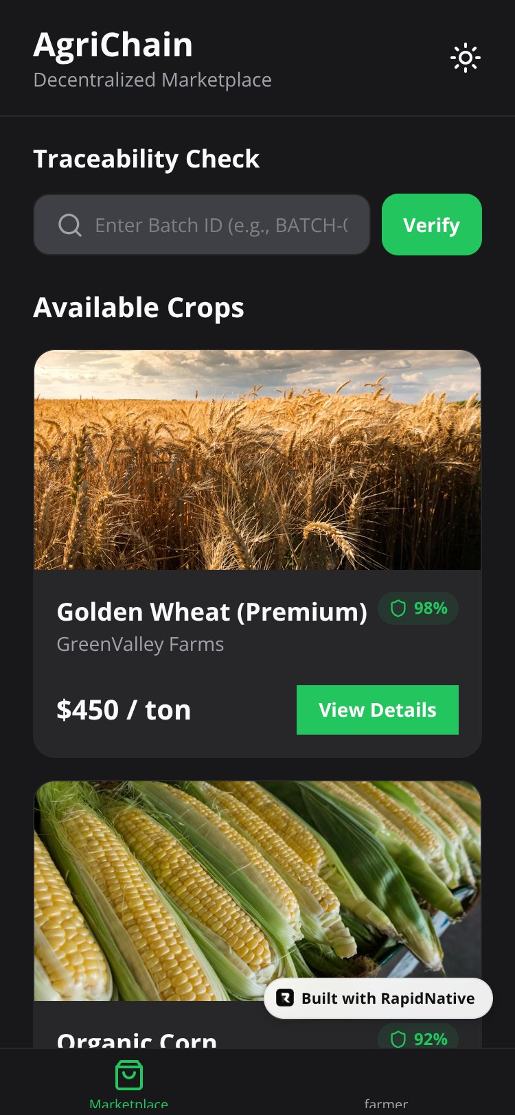 AgriChain Marketplace screen 3