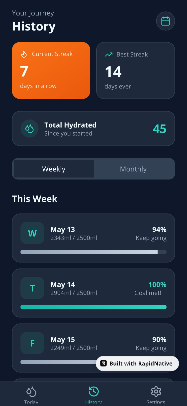 HydroTrack screen 1