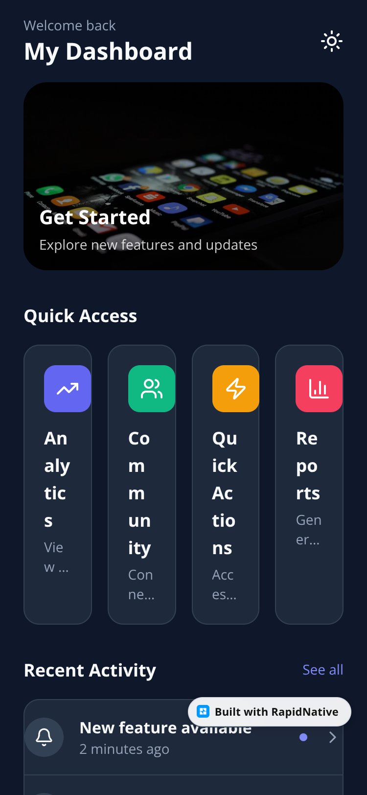 NativeWind Themed Mobile App screen 1