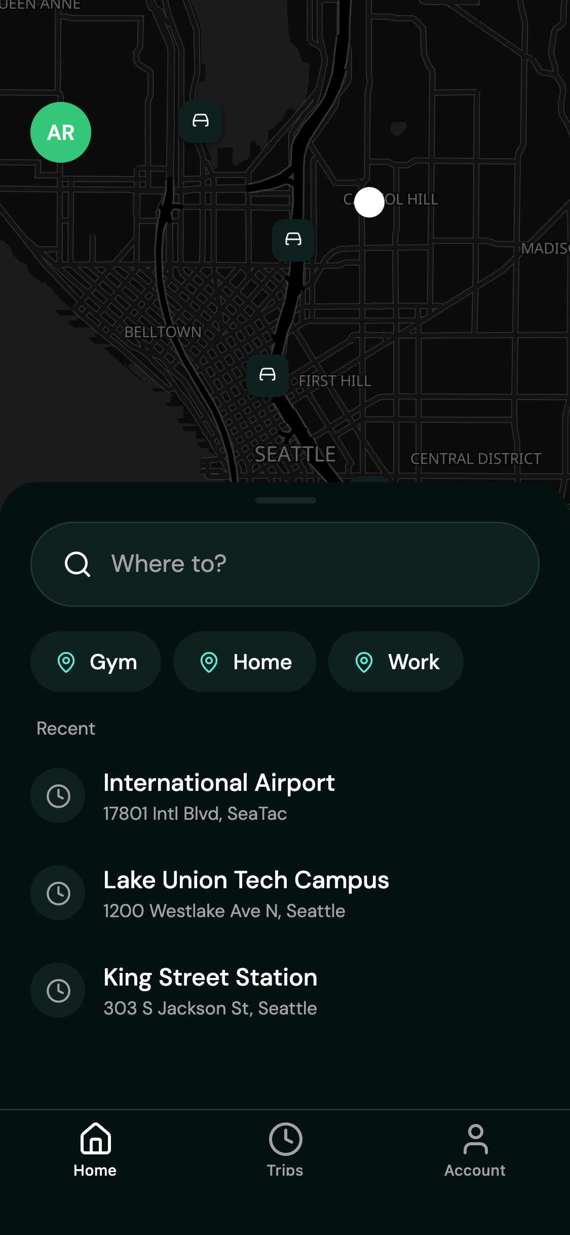 Ride-hailing app in the Mint theme