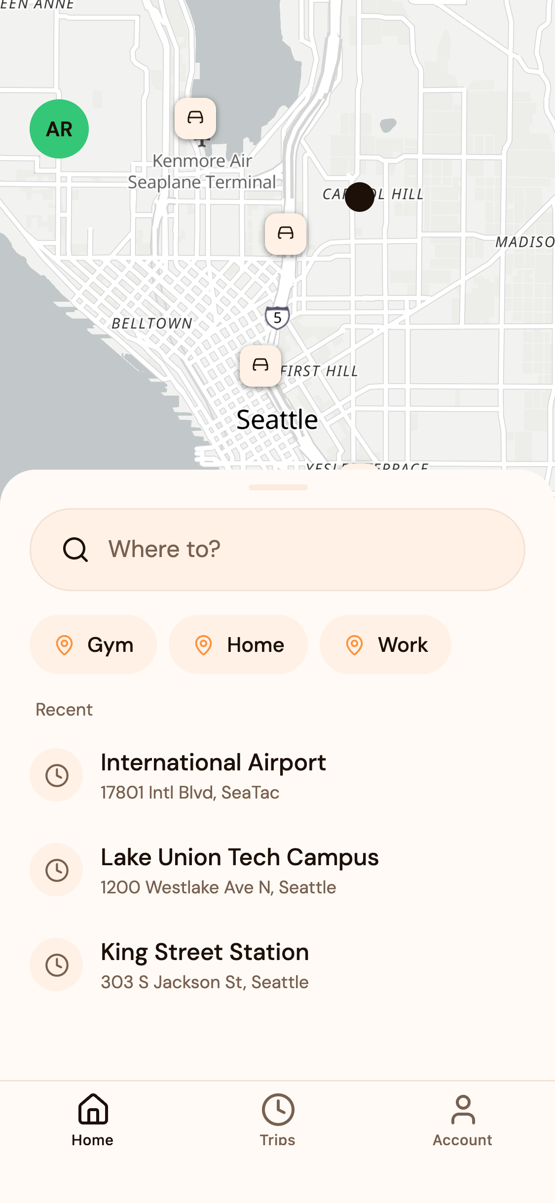 Ride-hailing app in the Sunset theme