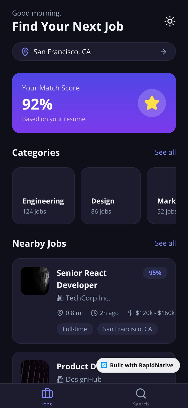 JobMatch screen 2