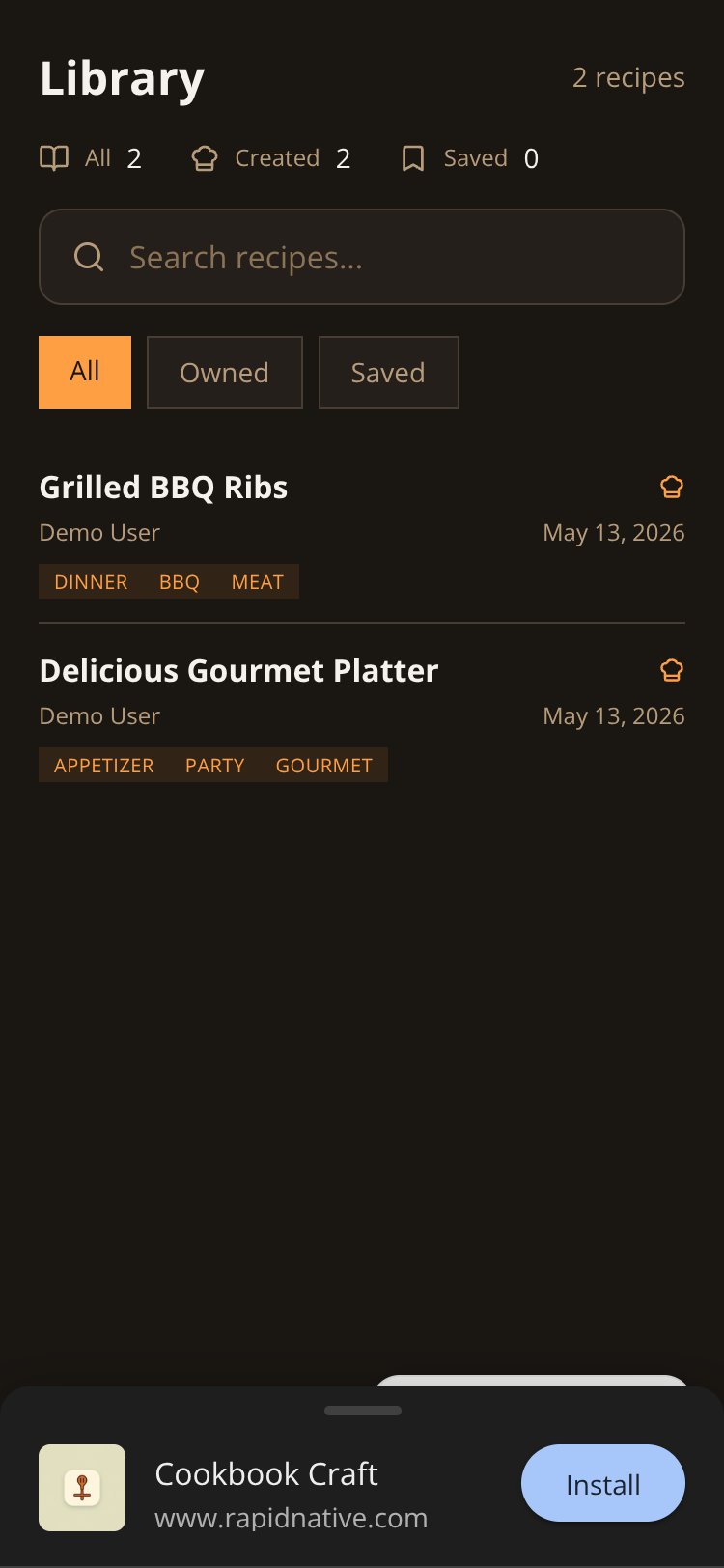 Cookbook Craft screen 3