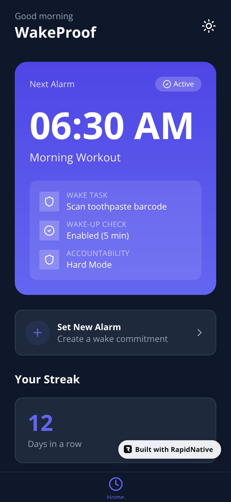 WakeProof screen 1