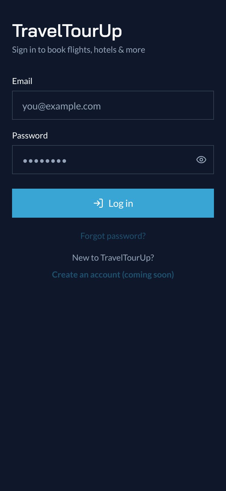 TravelTourUp screen 1