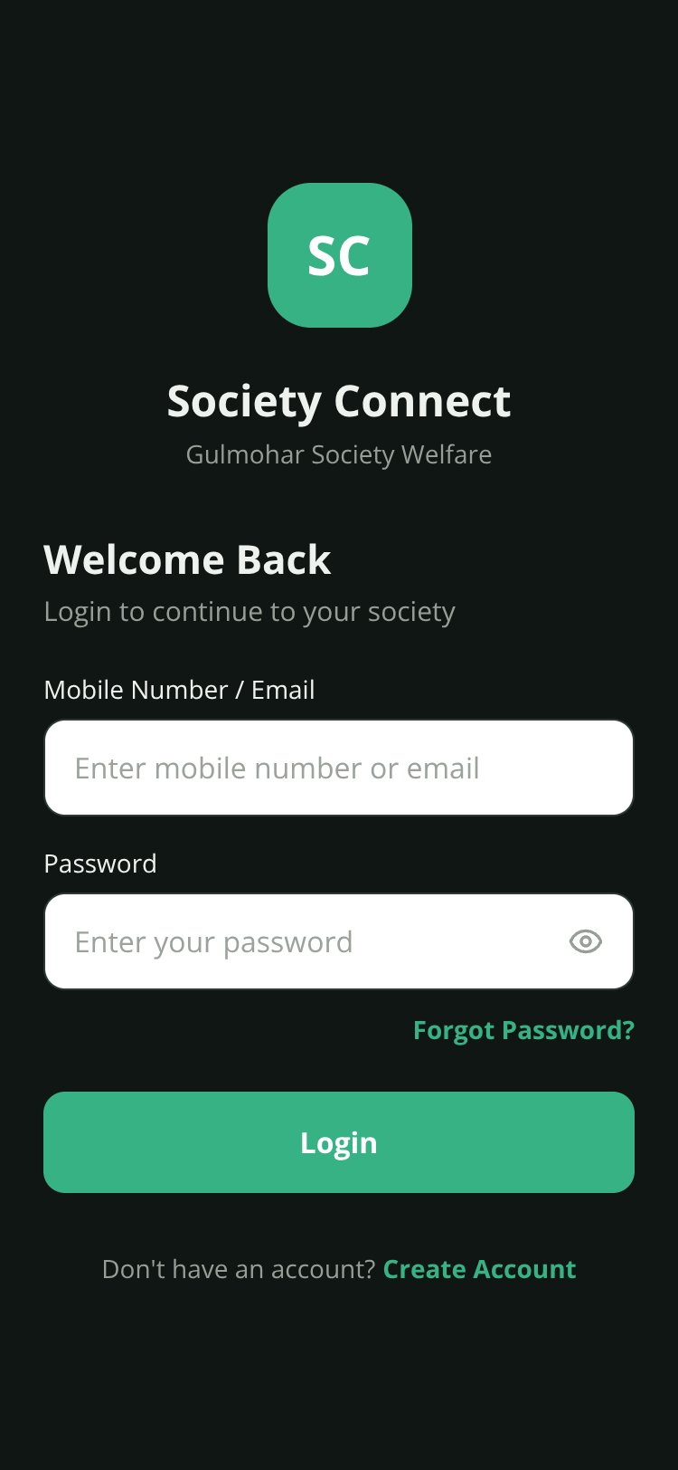 Society Connect screen 2