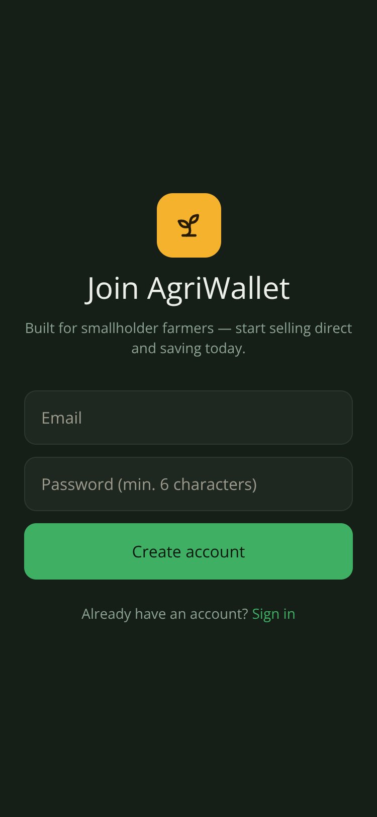 AgriWallet screen 1