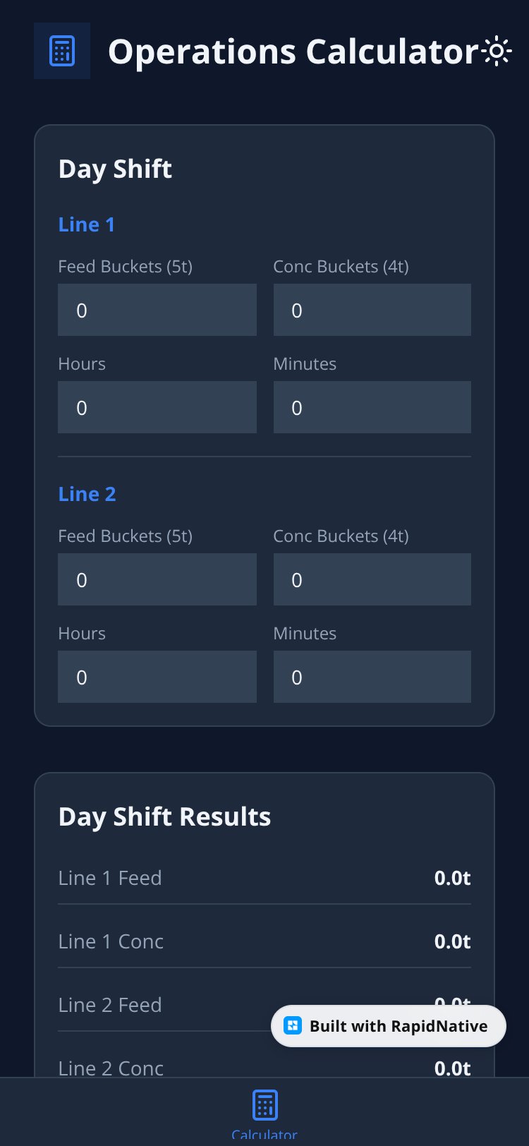 FeedCalc screen 1
