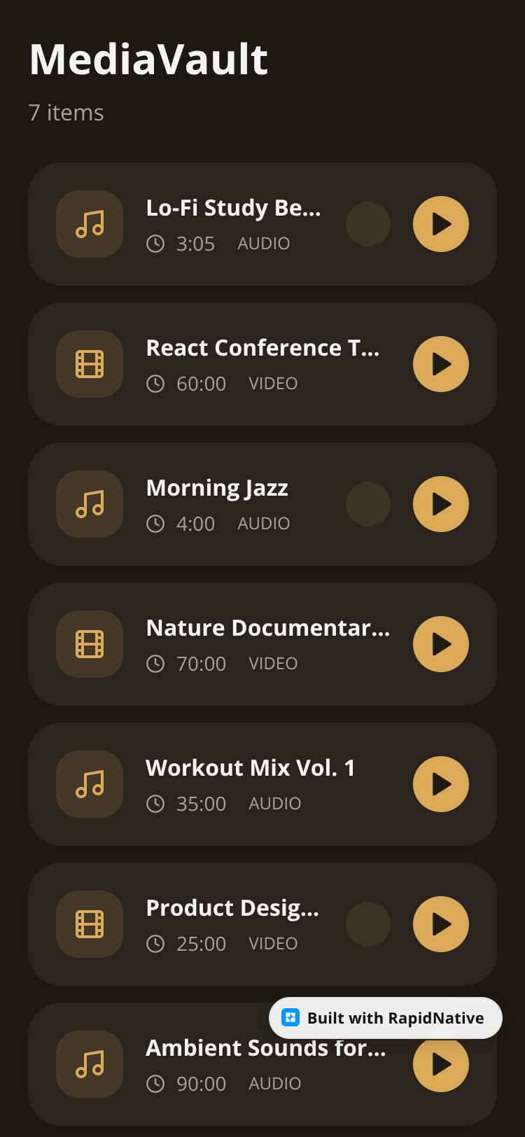 MediaVault screen 1