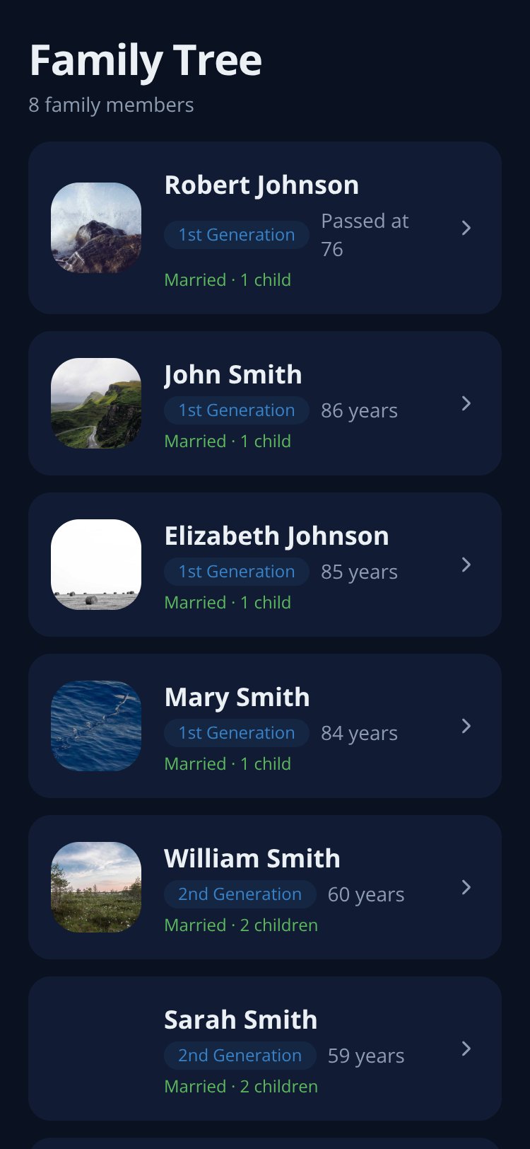 Family Tree screen 2