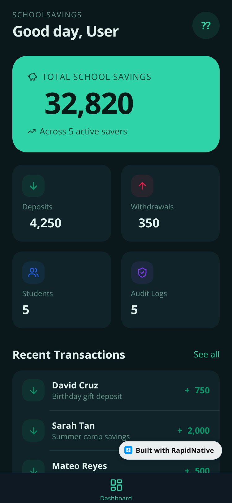 SchoolSavings screen 1