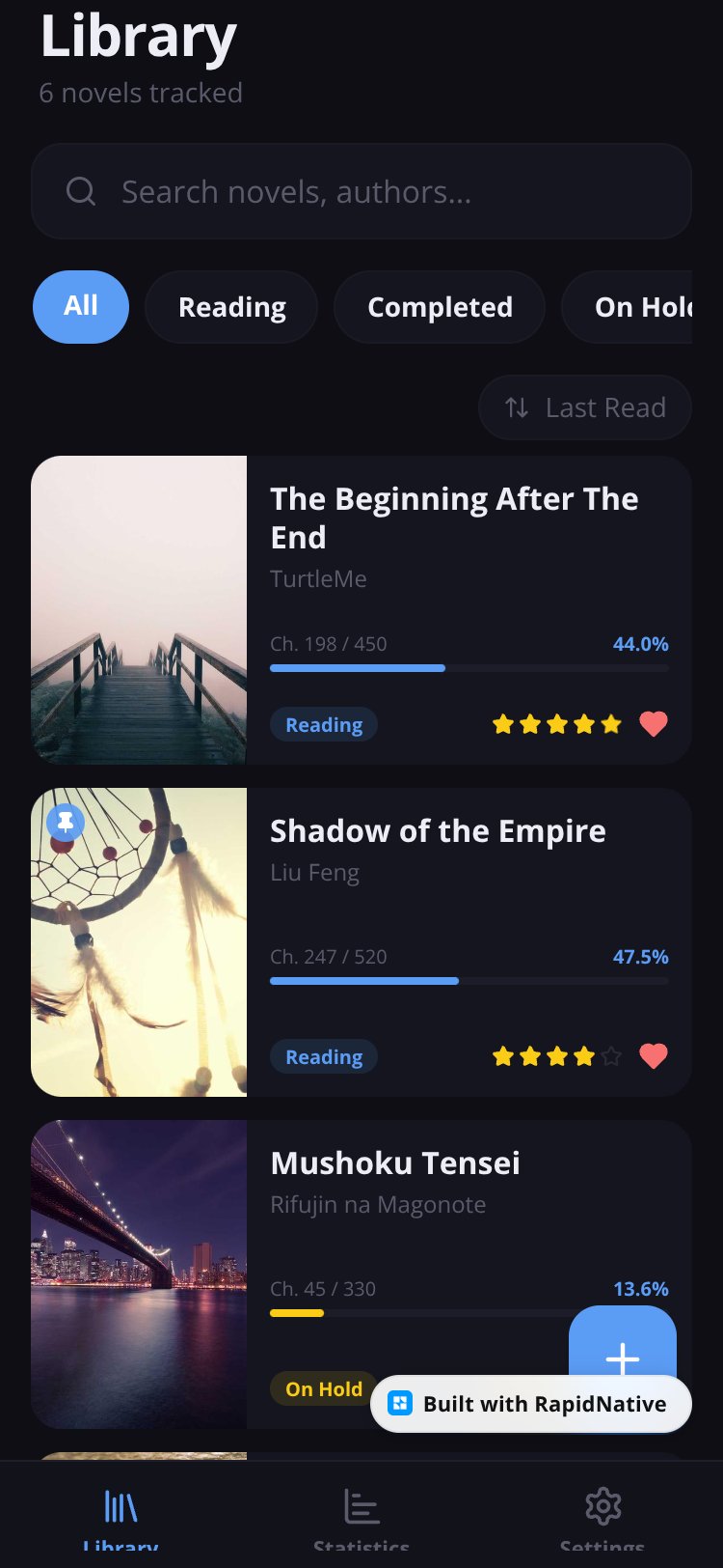 Novel Tracker screen 1