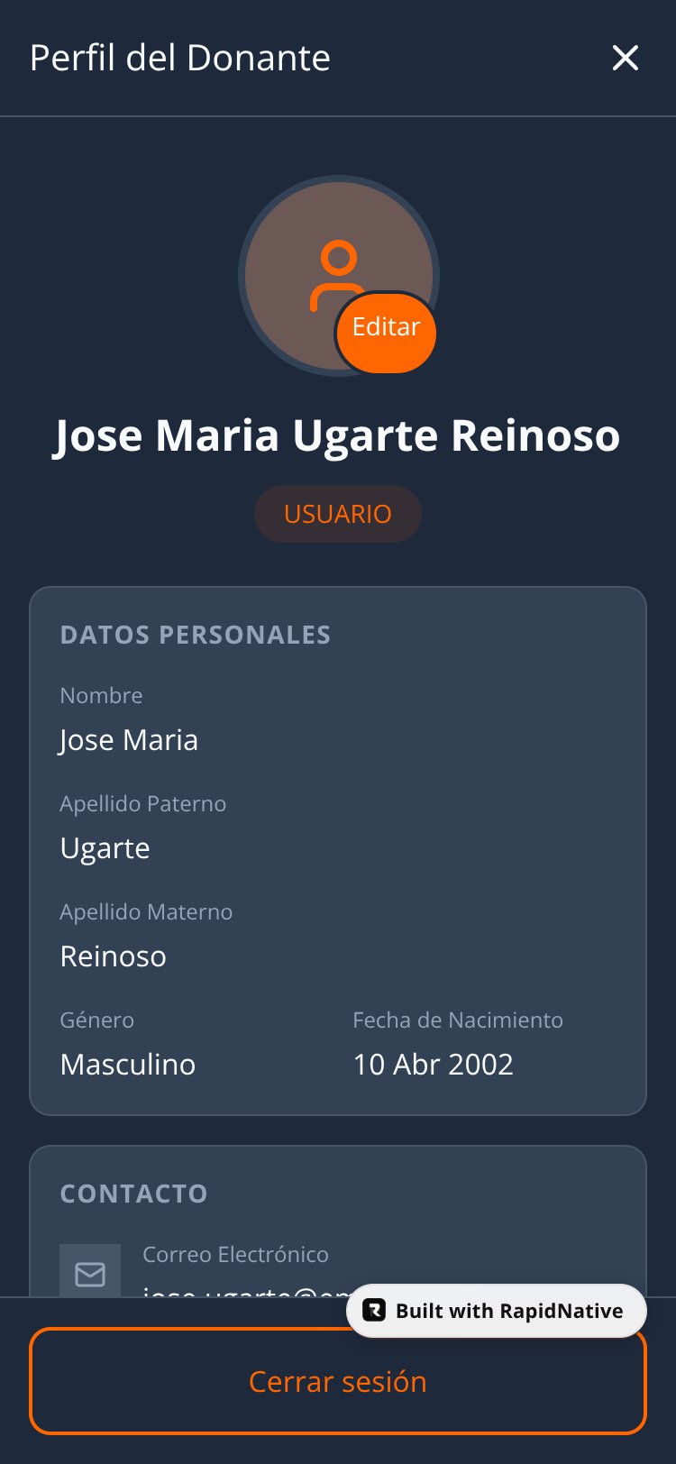 Donor Profile screen 1